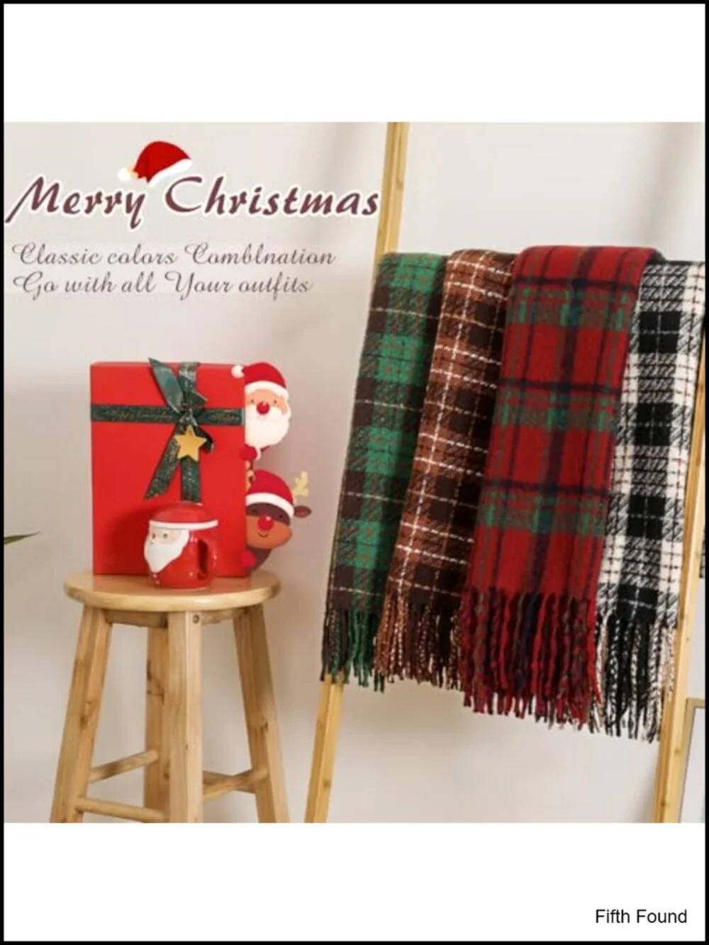 Winter Scarf Women Cashmere Feel Oversized Plaid Blanket Shawl Tassels
